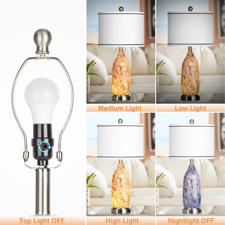 26'' Multicolor Glass Table Lamp Set with USB Ports and Silver Base