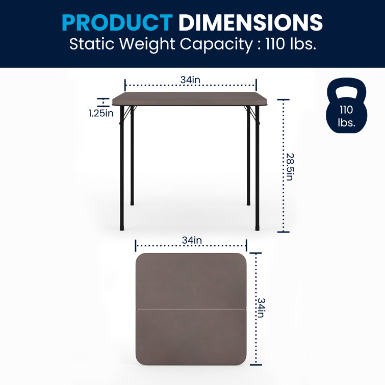 Dark Gray Square Metal and Plastic Folding Table with Handle