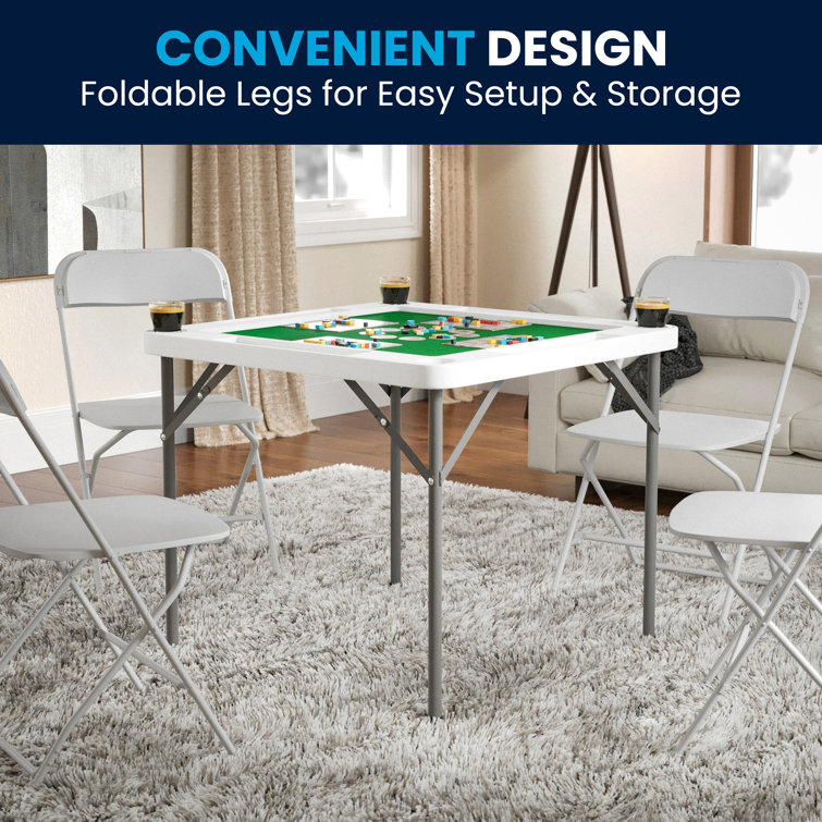 Silas 34.5" Gray Powder-Coated Metal Folding Card Table with Cup Holders