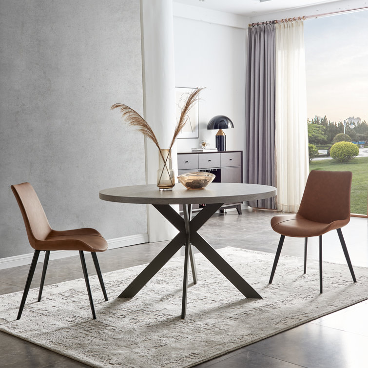 47'' Round Gray MDF Dining Table with Steel Legs
