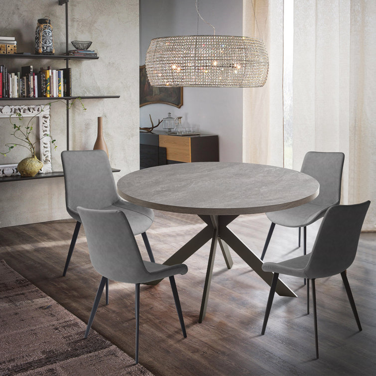 47'' Round Gray MDF Dining Table with Steel Legs