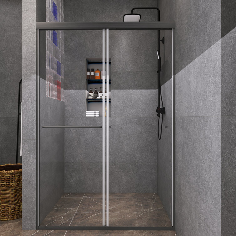48" Black Framed Double Sliding Shower Door with Clear Glass