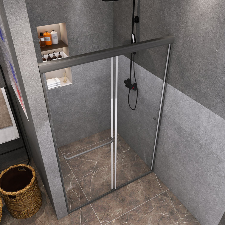 48" Black Framed Double Sliding Shower Door with Clear Glass
