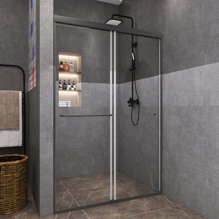 48" Black Framed Double Sliding Shower Door with Clear Glass
