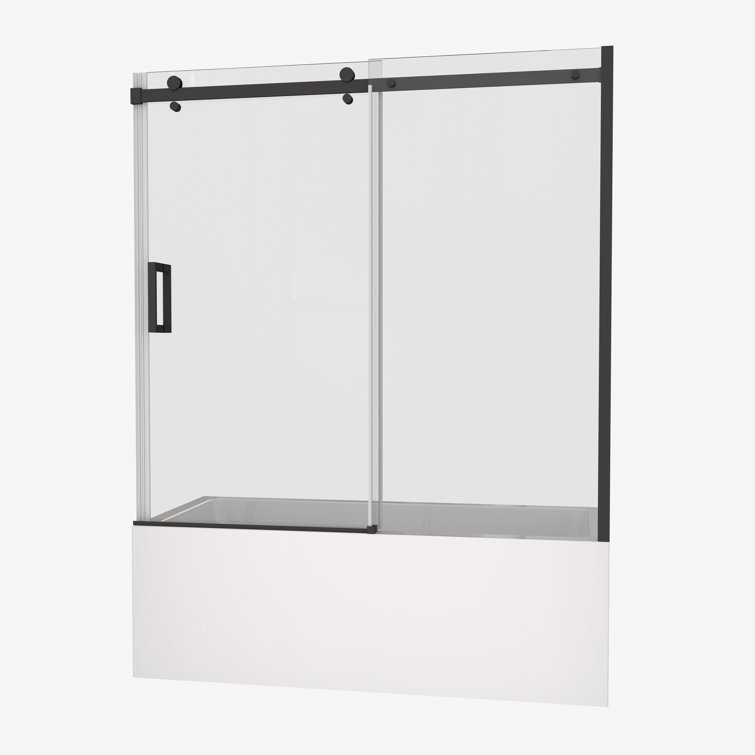 Matte Black Tempered Glass Sliding Shower Door 56-60" W x 58" H