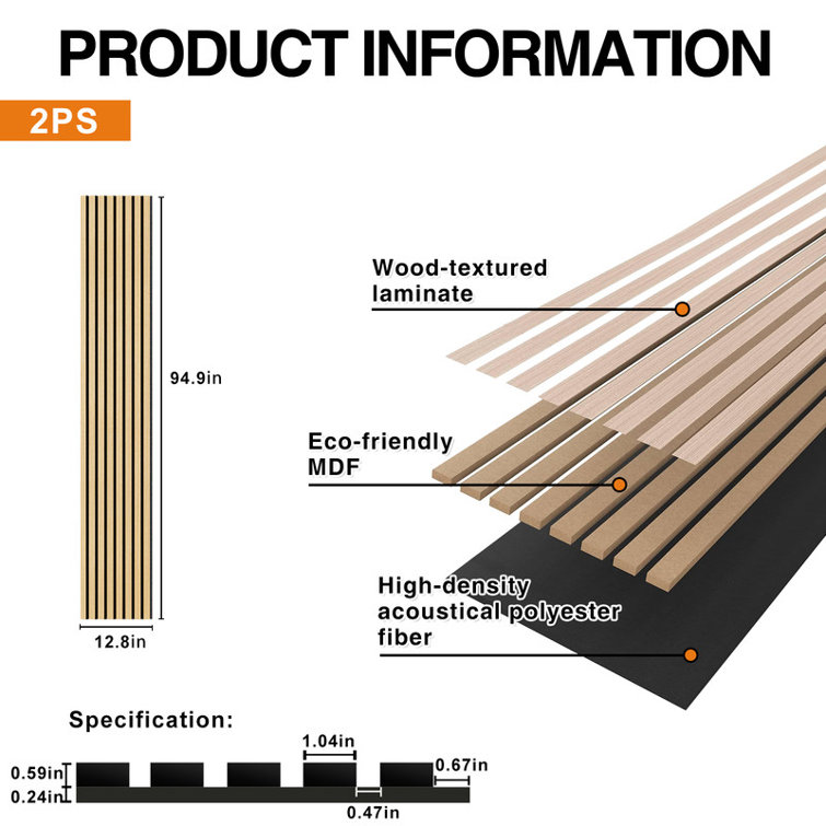 Natural Oak Acoustic Wood Slat Wall Panels, 94.49" x 12.6"