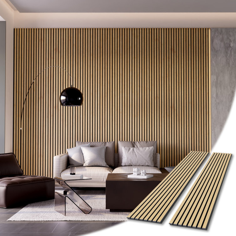 Natural Oak Acoustic Wood Slat Wall Panels, 94.49" x 12.6"