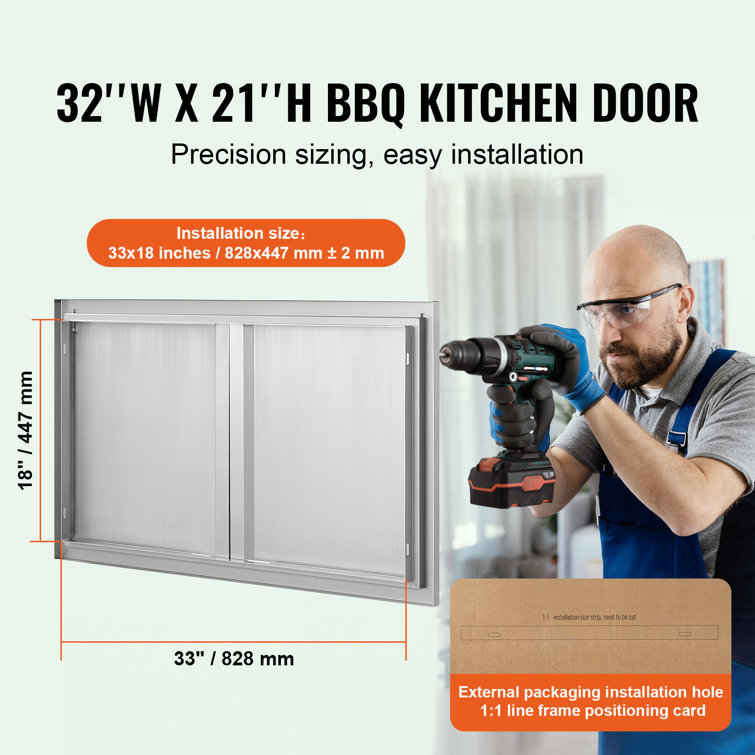 Stainless Steel Double Outdoor Kitchen Access Door 36x21 Inch