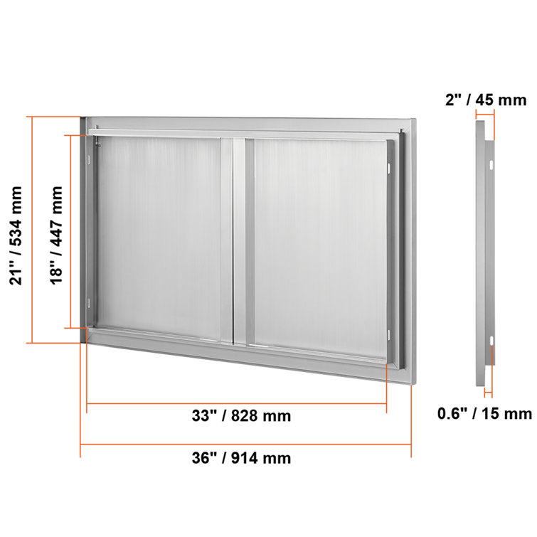 Stainless Steel Double Outdoor Kitchen Access Door 36x21 Inch