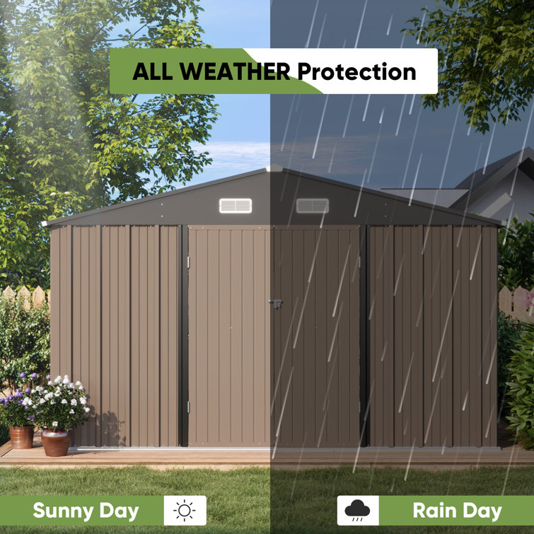 10' x 10' Brown Metal Storage Shed with Black Peak Roof