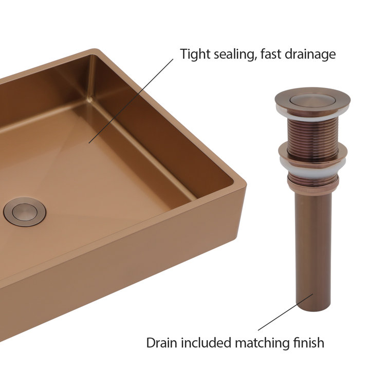 19" Rose Gold Stainless Steel Rectangular Bathroom Sink with Pop-Up Drain