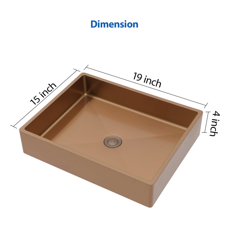 19" Rose Gold Stainless Steel Rectangular Bathroom Sink with Pop-Up Drain