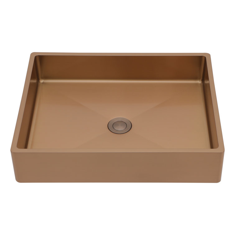 19" Rose Gold Stainless Steel Rectangular Bathroom Sink with Pop-Up Drain
