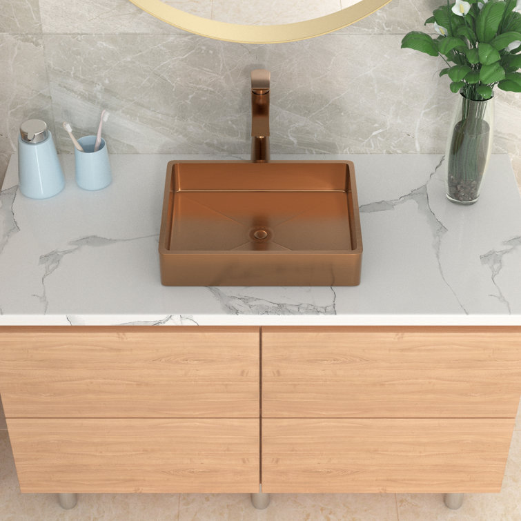 19" Rose Gold Stainless Steel Rectangular Bathroom Sink with Pop-Up Drain