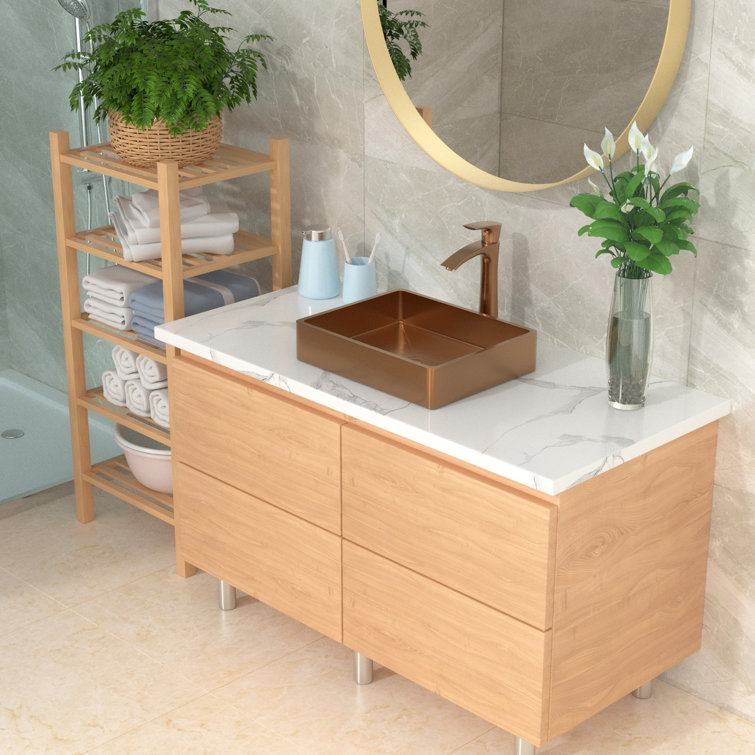 19" Rose Gold Stainless Steel Rectangular Bathroom Sink with Pop-Up Drain