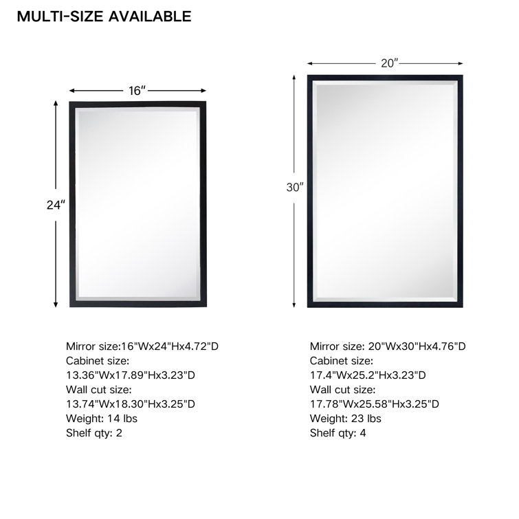 Haddison Chrome 24" x 16" Recessed Medicine Cabinet with Mirror