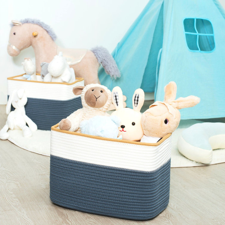 Prussian Blue and White Cotton Storage Bins Set of 3