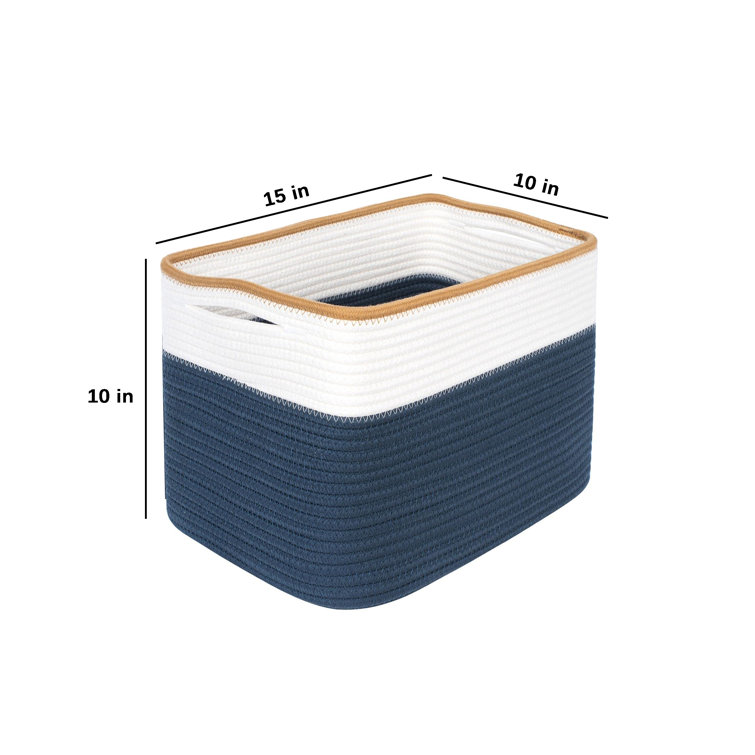 Prussian Blue and White Cotton Storage Bins Set of 3