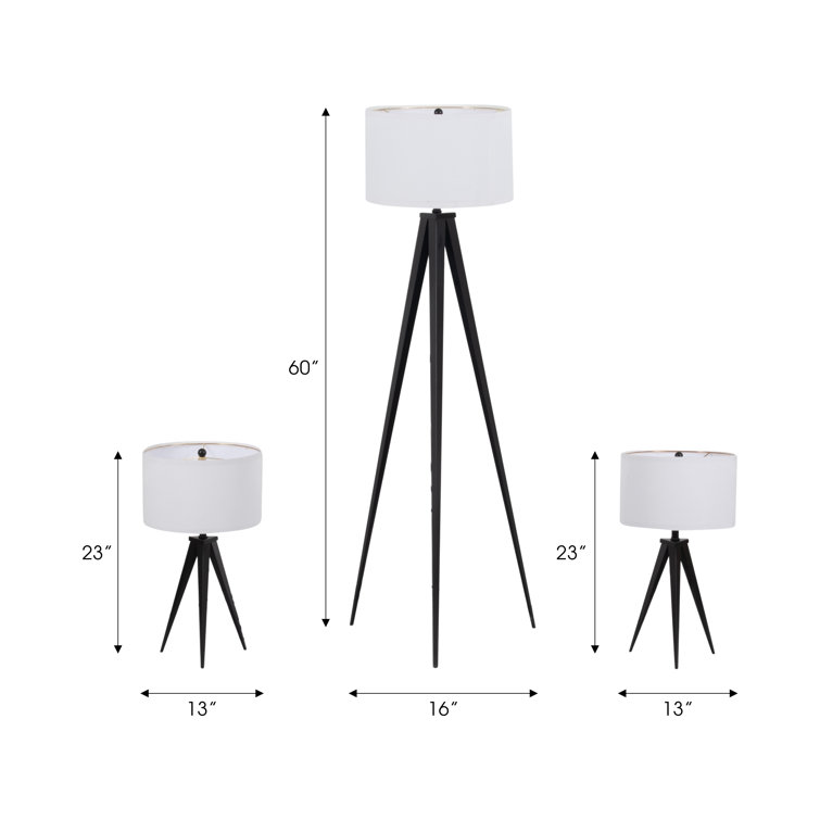 Sleek Black Metal Tripod Lamp Set of 3 with LED Bulbs