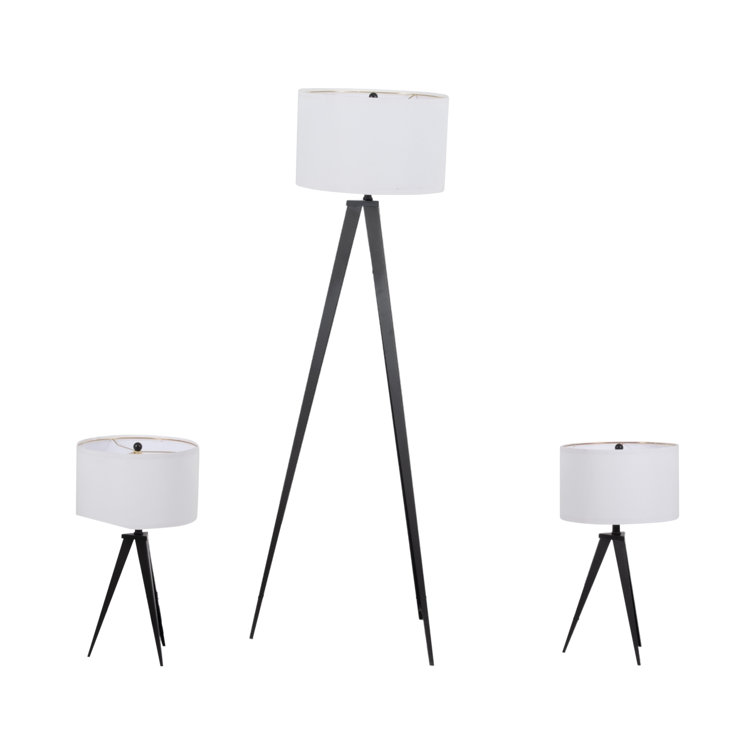 Sleek Black Metal Tripod Lamp Set of 3 with LED Bulbs