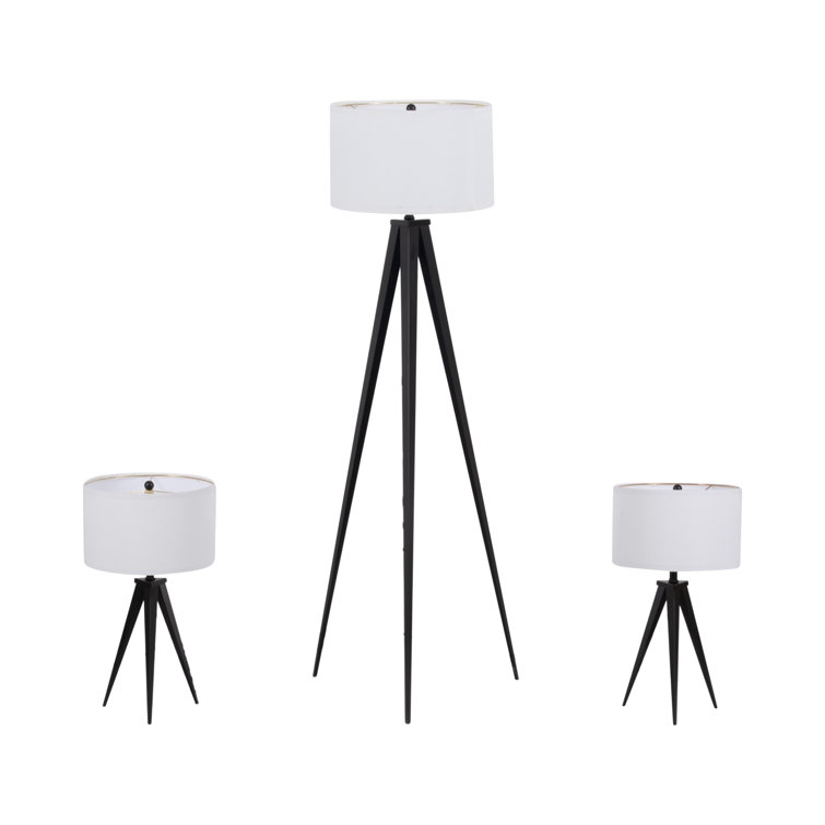 Sleek Black Metal Tripod Lamp Set of 3 with LED Bulbs