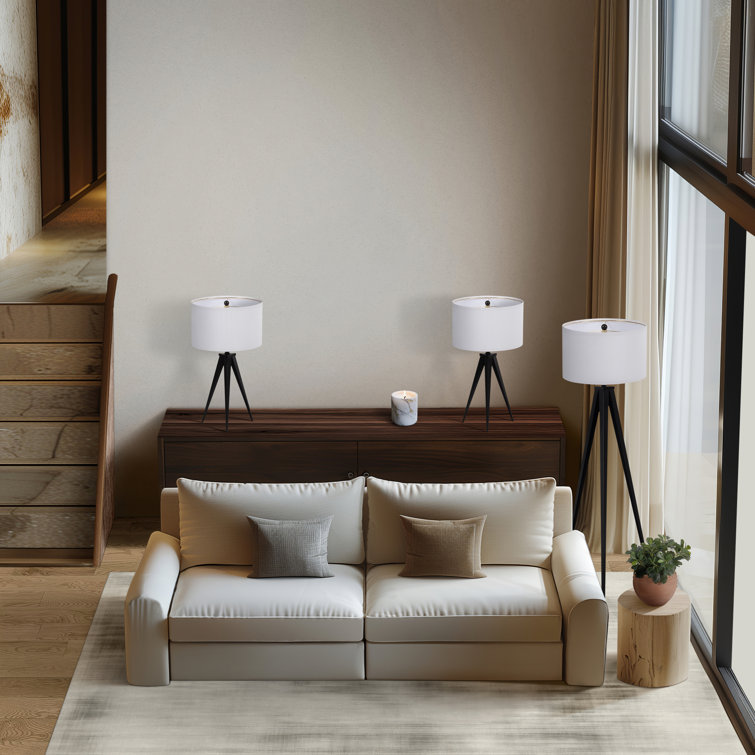 Sleek Black Metal Tripod Lamp Set of 3 with LED Bulbs