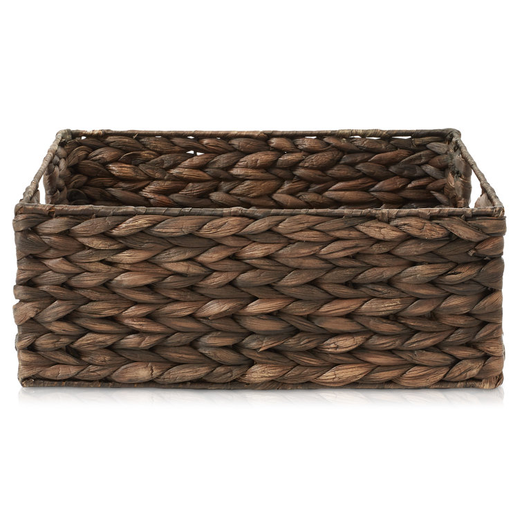 Espresso Water Hyacinth Woven Storage Baskets with Chalkboard Labels, Set of 4
