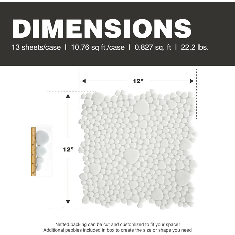 Glass Tile Love Purest 12 in. X 12 in. Pebble Glass Mosaic Tile (10.76 sq. ft./case) 1010457914, Ideal for Kitchen Tile, Backsplash Tile, Bathroom Tile, and Pool Tile