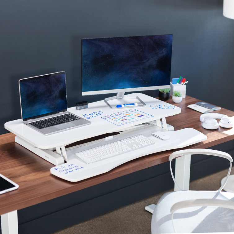 Elevate 36" White Pneumatic Standing Desk Converter with Removable Keyboard Tray