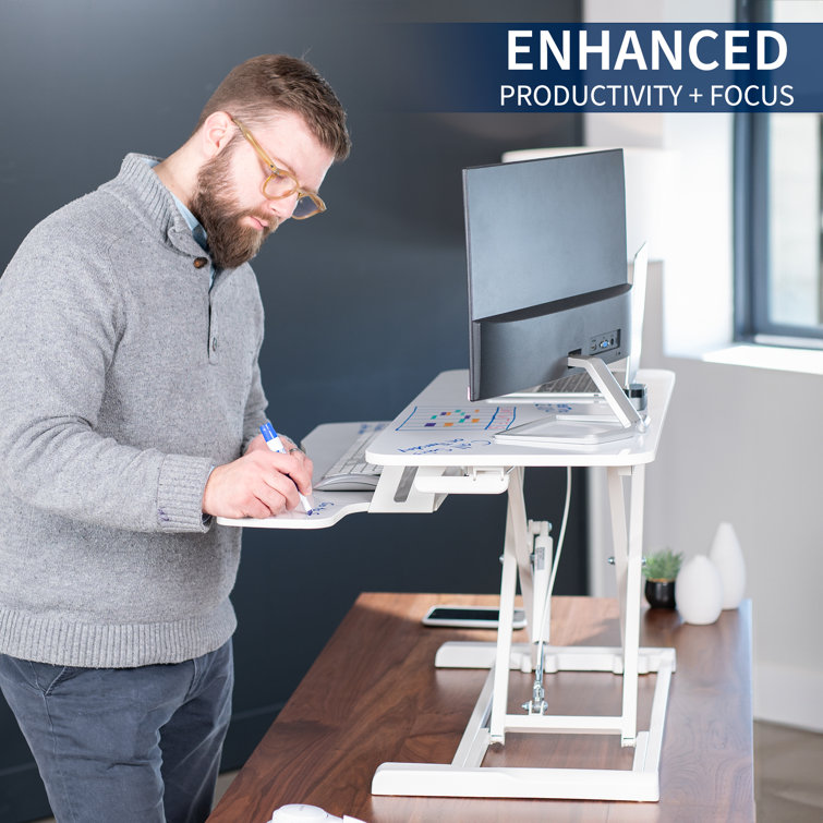 Elevate 36" White Pneumatic Standing Desk Converter with Removable Keyboard Tray