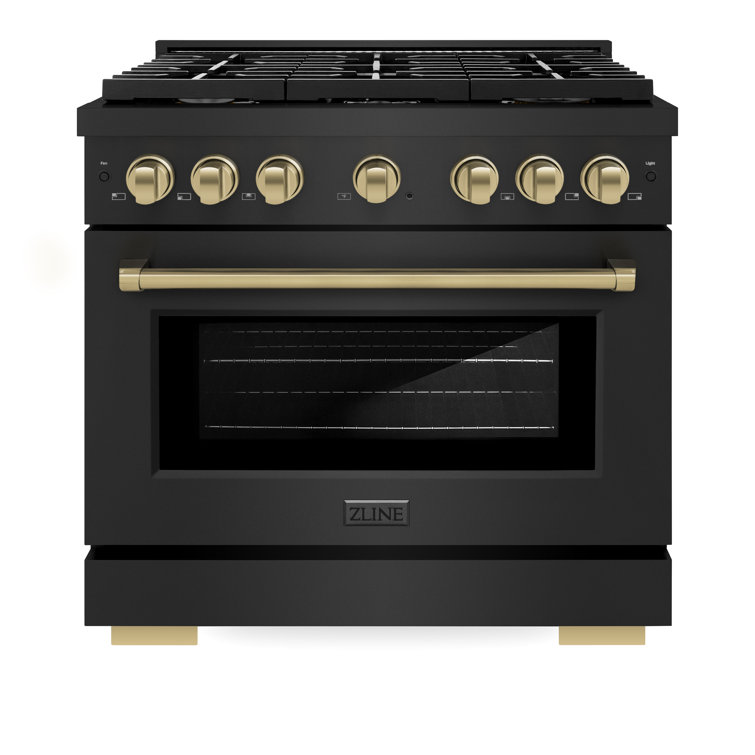 36" Black Stainless Steel Dual Fuel Range with Bronze Accents