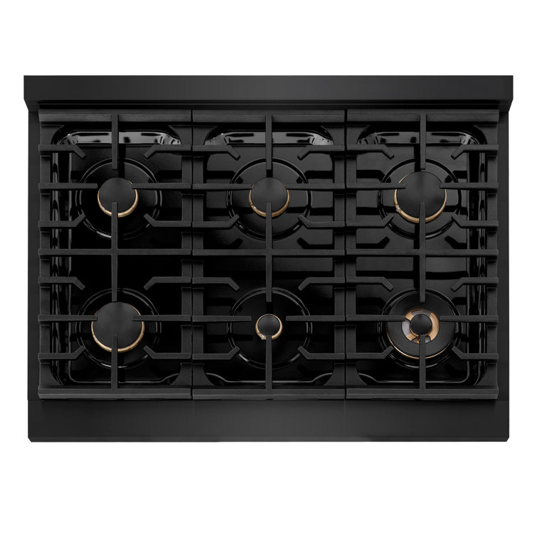 36" Black Stainless Steel Dual Fuel Range with Bronze Accents