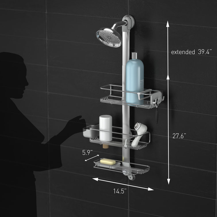 Adjustable Stainless Steel and Aluminum Shower Caddy with Suction Mount