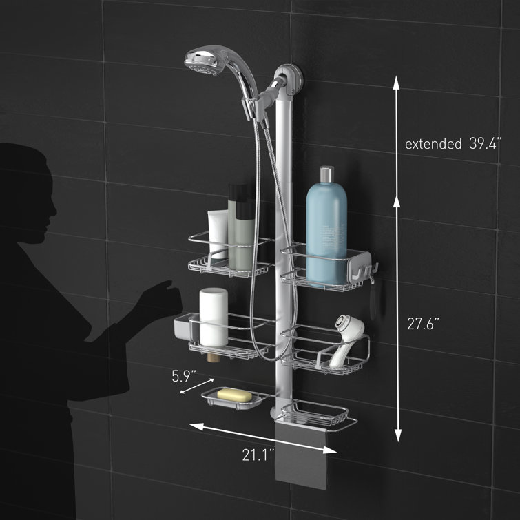 XL Stainless Steel Adjustable Shower Caddy with Suction Mount