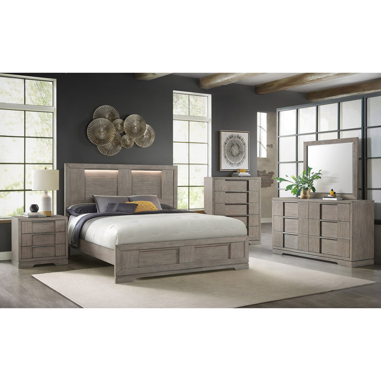Gray Wood 6-Drawer Dresser with Mirror and Felt Lining