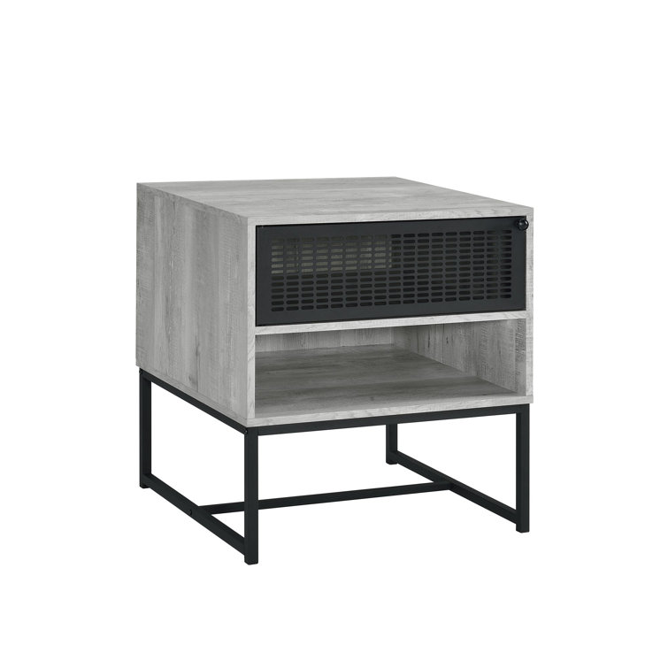 Bron Gray Wood and Metal End Table with Storage