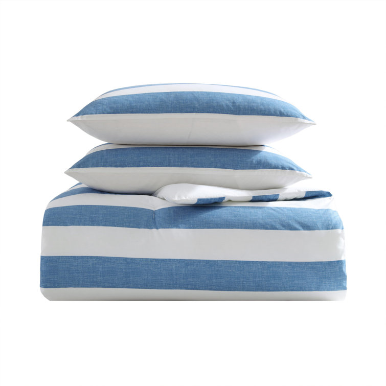 Blue and White Cotton Full Duvet Cover Set with Shams