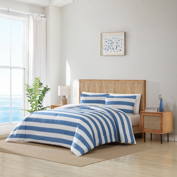 Blue and White Cotton Full Duvet Cover Set with Shams