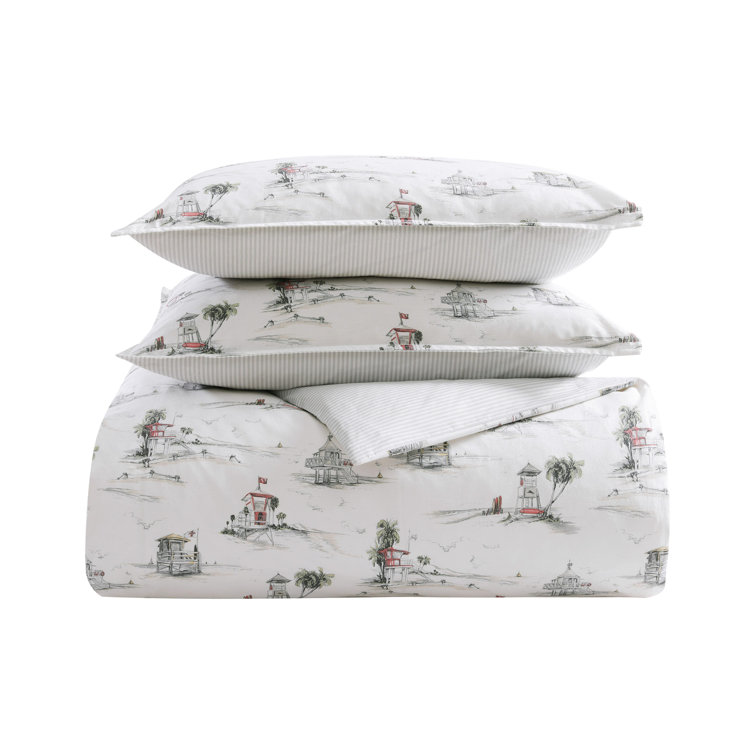 King Size Gray Cotton Coastal Duvet Cover Set