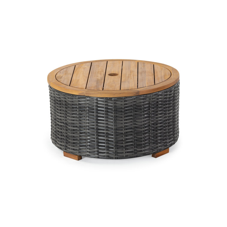 Anguilla Dark Gray Faux Wicker Outdoor Coffee Table with Acacia Top