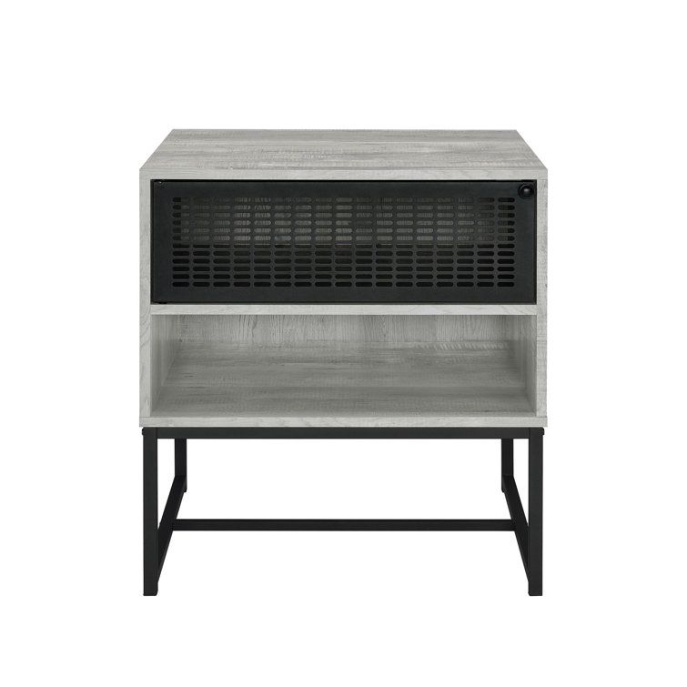 Bron Gray Wood and Metal End Table with Storage