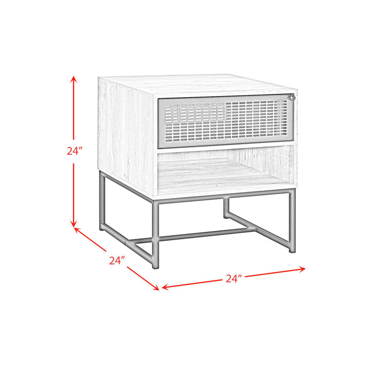 Bron Gray Wood and Metal End Table with Storage