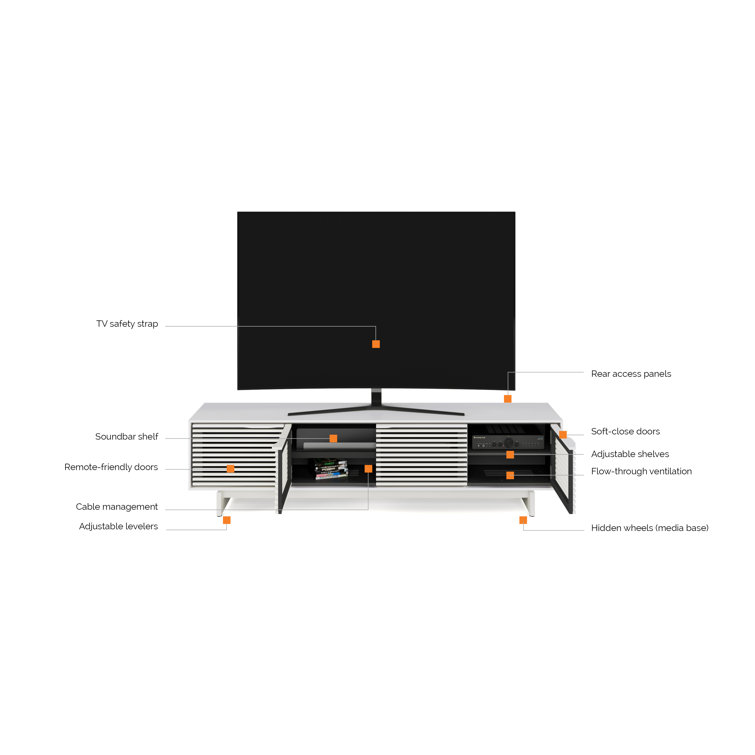 Satin White 81'' Media Console with Louvers