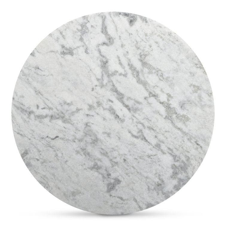 Ashen Gray Marble Top Round Coffee Table with Oak Pedestal Base