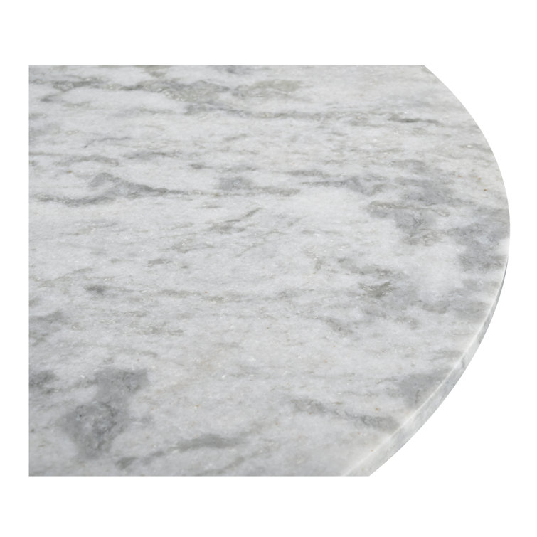 Ashen Gray Marble Top Round Coffee Table with Oak Pedestal Base