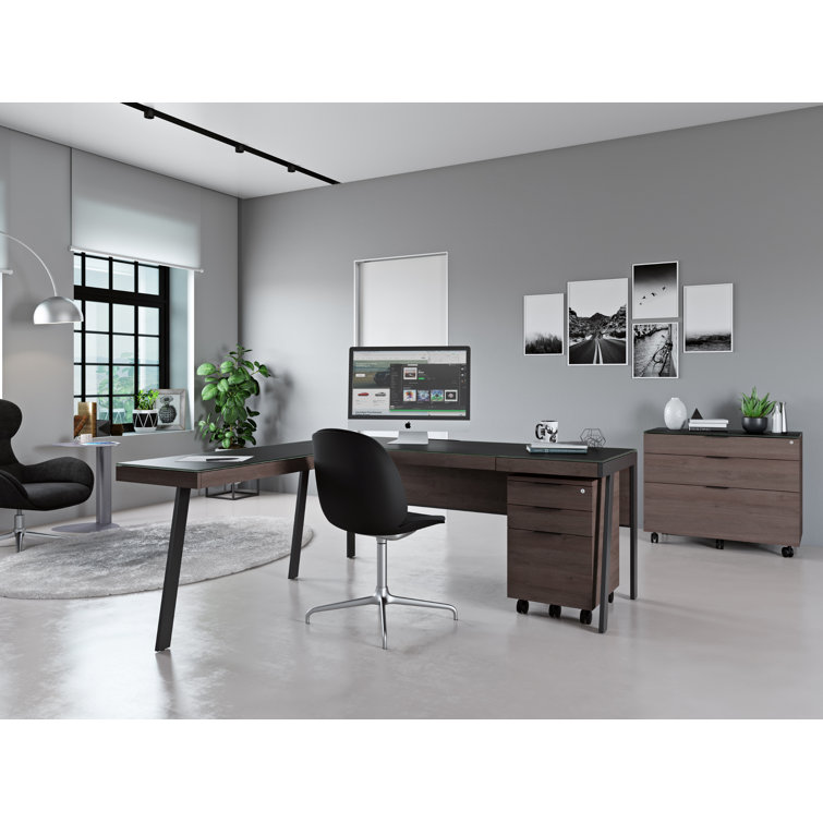 Sepia Brown Writing Desk with Drawer and Power Outlet