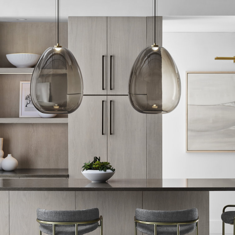 Opal Glass and Brass LED Pendant Light