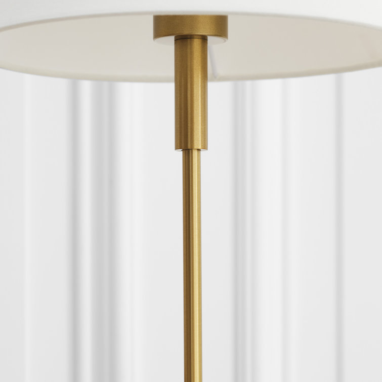 Satin Brass Medium Table Lamp with White Linen Shade