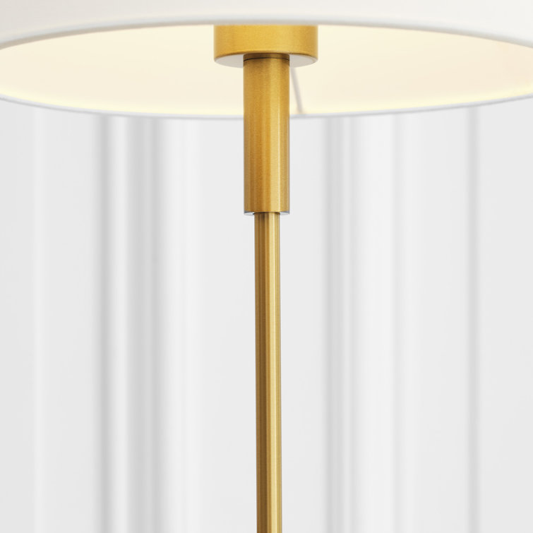 Satin Brass Medium Table Lamp with White Linen Shade