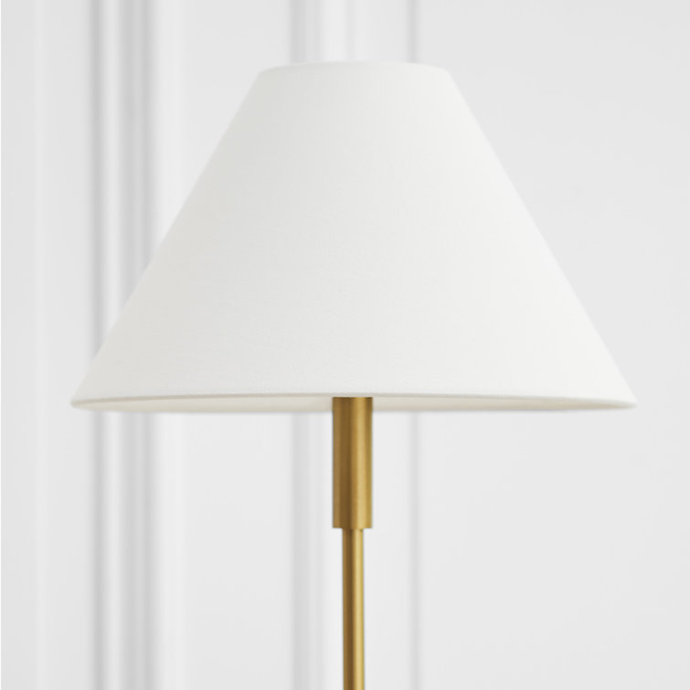 Satin Brass Medium Table Lamp with White Linen Shade